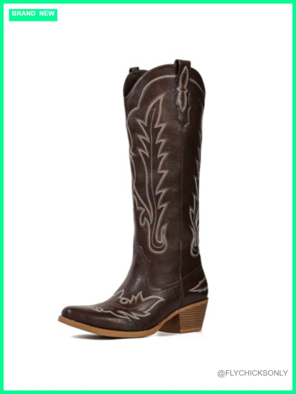 Faux Leather Knee High Cowboy Boots Snip Toe Pull On Western